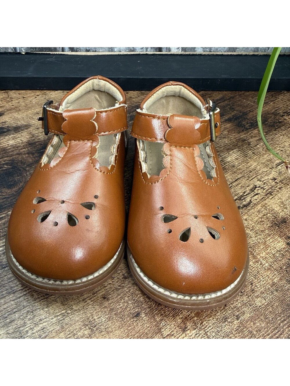 Pom d'Api Flora Brown Leather Mary Jane Girls Dress Shoes Buckle Strap